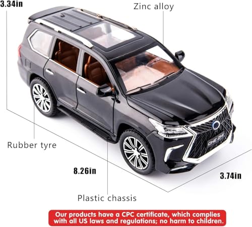Image of New 1:24 LX570 Diecast Alloy Metal Pull Back Car with Openable Doors Music Sound and Light Vehicle Toy Car for Kids Boys