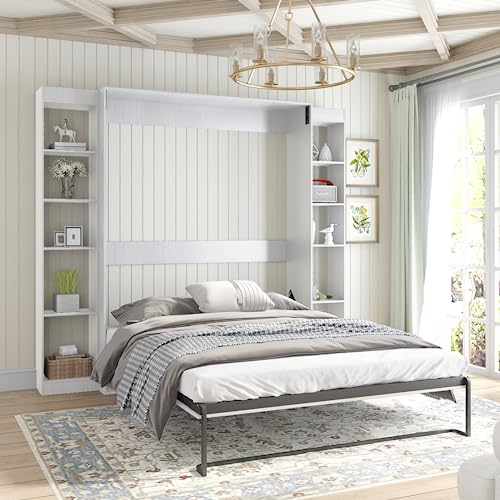 BALUS Queen Murphy Bed with 2 Storage Cabinets,97 Inch Murphy Cube Cabinet Bed, Fold up Murphy Bed Cube Cabinet, Murphy Chest Bed Space-Saving Folding Wall Bed for Bedroom BALUS Queen Murphy Bed with 2 Storage Cabinets,97 Inch Murphy Cube Cabinet Bed, Fold up Murphy Bed Cube Cabinet, Murphy Chest Bed Space-Saving Folding Wall Bed for Bedroom
