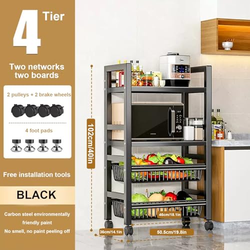 Carrello da Cucina con Ruote, Carrello per microonde con Contenitore - Scaffale da Cucina, Ripiani e Ripiani Regolabili, Ripiani in Metallo robusti con Ruote, Carrello per Frutta e Verdura