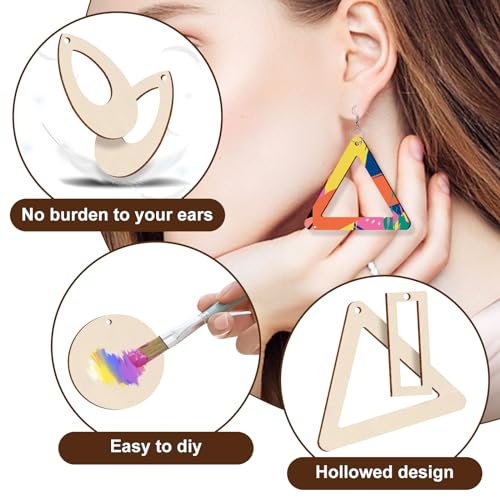 Anjmd 060 280 Pieces Unfinished Wooden Earrings Blanks Wooden Teardrop/Circle/Triangle/Rectangle Shapes Earrings Pendants Wood Earring Pendant Pieces thumb #3
