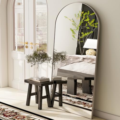 GLSLAND - 20x57 inch Arched Full Length Mirror - Floor Mirrors Aluminum Alloy Frame Full Body Dressing Mirror for Bedroom, Living Room,Silver