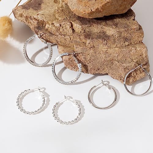 Mrotole 3Pcs 925 Sterling Silver Earrings Small Hoop Earrings For Women Silver Hoop Earrings For Women Hypoallergenic Earrings For Girls Plated Earrings For Women Trendy Rhinestone Earrings 30Mm #TOP1
