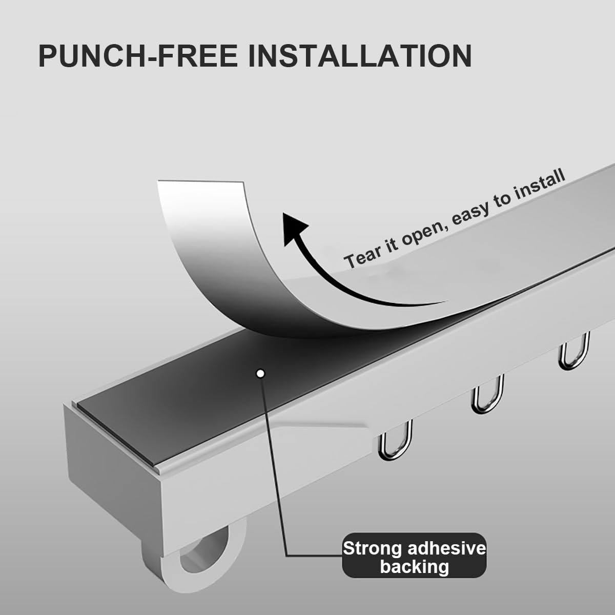 Tringle à rideaux auto-adhésive pour tringle à rideau lisse sans perçage au plafond ou au mur, réglable de 50 cm à 600 cm, blanc, installation facile