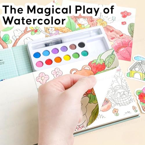 Image of MASTANO Watercolor Painting and Doodle Set for Kids - DIY Graffiti Coloring Note-Book Magic Books with Pigments and Paper, Suitable for Kindergarten and Kids Art Projects with Color (Rabbit)
