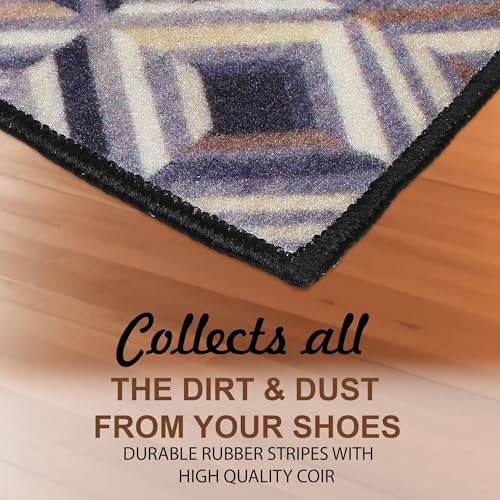 Image of HUES & SHADES Coir Door Mat for Outdoor Entrance - [37 x 57 cm] | Natural Coconut Fiber Brush Mat for Shoes Cleaning, Heavy Duty Non-Slip Doormat for Front Porch, Patio, Entryway (Urban Prism)