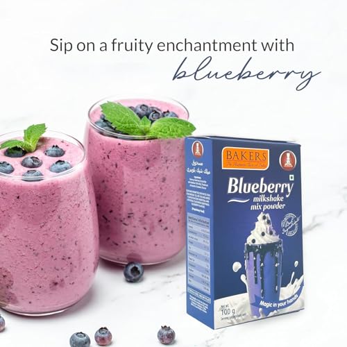 Image of BAKERS Milk Shake Mix Powder - Blueberry Flavor Pack of 4, Each 100g (400 Gram) | Instant Thick & Creamy Shake Mix | Rich & Delicious Dessert Drink | Ready to Mix with Milk | No Preservatives |Ready in 30 Sec