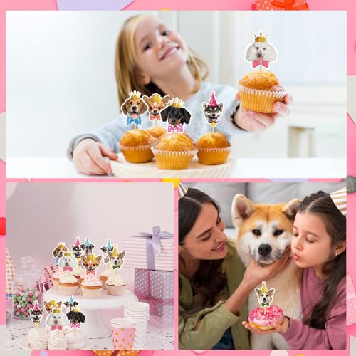 Wxiben WXI101518 Dog Birthday Party Decorations - 40Pcs Dog Cupcake Toppers Cute Dogs Face Cake Toppers Dog Party Decor Pet Theme Birthday Party Decorations Supplies Puppy Party Cake Topper Decorations thumb #5