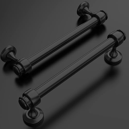 Miniatura 2 de Amerdeco Paquete de 10 tiradores de gabinete color negro mate con orificios centrales de 5 pulgadas, manijas de 6 pulgadas de longitud para