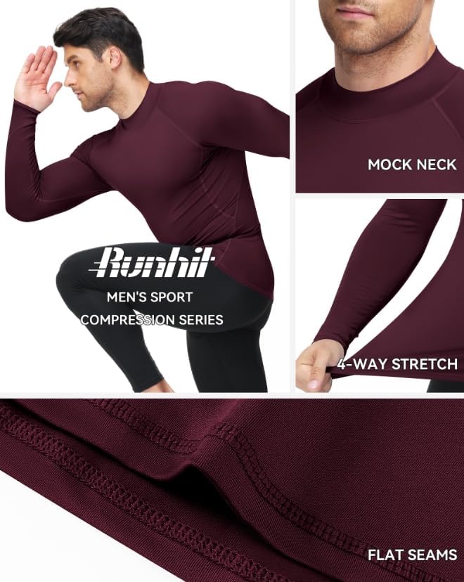 Runhit Men's Compression Shirts Long Sleeve Mock Turtleneck Undershirts Quick Dry Athletic Workout Running Base Layer - Image 3