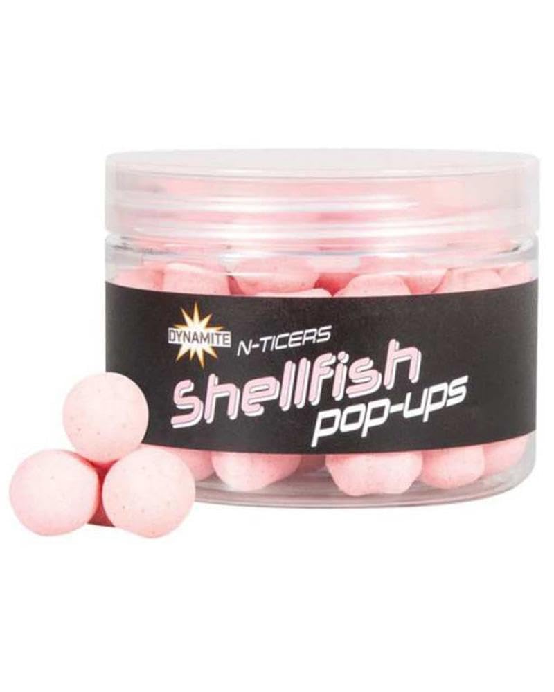 Dynamite N-Ticers Pop-Ups, Super Buoyant Hi-Vis Pop-ups, Highly Flavoured, Ideal for Ronnie and Chod Rigs, Long Term Attractor Release. (Shellfish 12mm) โ image 1