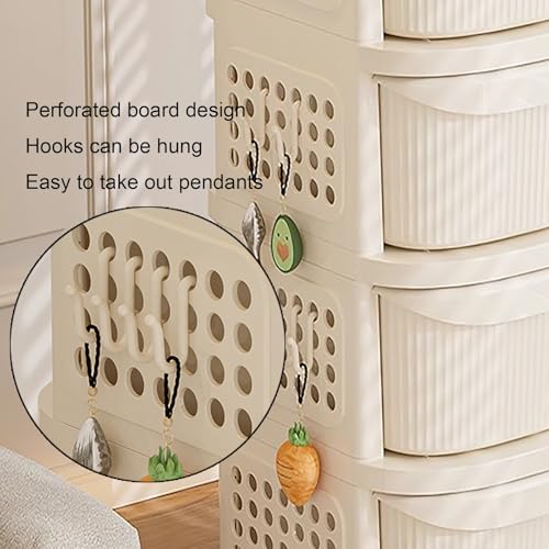 Carrello portaoggetti in plastica con cassetti e ruote, multifunzione, per bagno, camera da letto e ufficio, bianco crema (103,9 x 38,1 x 30 cm) con maniglia