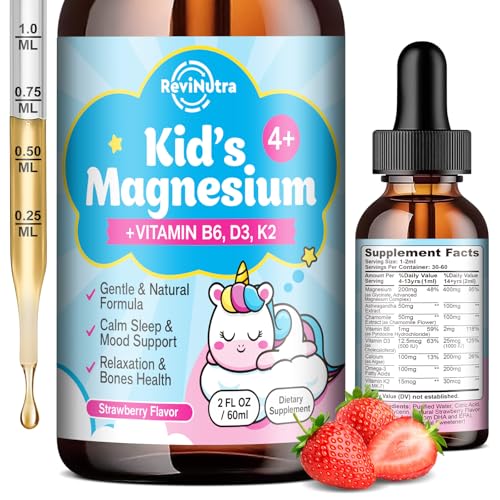 Kids Magnesium Glycinate Liquid Drops with Omega-3,...
