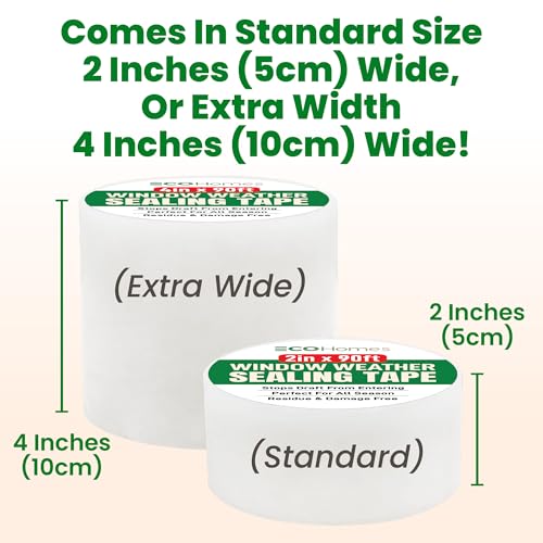 ECOHomes Window Weather Sealing Tape (2 Inch Wide) - Clear Weather Stripping Window Seal Tape Stops Draft from Entering Through Gaps, Windows, AC Unit - Insulation Seal for Air Conditioner, 90 Ft