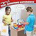 Cash Register Toy for Kids with Real Calculator, Cashier Register with Scanner/Weighter/Credit Card/ Play Money/ Food/Microphone, Pretend Play Store with Apron and Shopping Bag for Kids 3 4 5 6 7