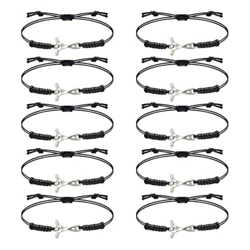 Honbay 10PCS Alloy Ice Hockey Bracelets Adjustable Braided Rope Field Hockey Charm Bracelets Sports Ball Hockey Bracelet for Women Men Sport Team Players Coaches Fans