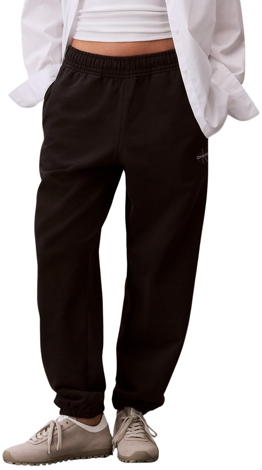 Calvin Klein Women’s Monologo French Terry Joggers with Elasticated Waistband, Black (Black), L