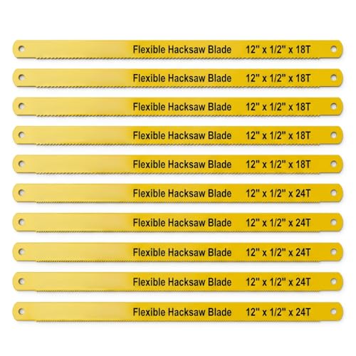 10Pcs Hacksaw Blades 12 300mm Flexible Carbon Steel Saw Blades Set High Speed Steel Replacement Blade 18TPI & 24TPI for Metal Wood Plastic Cutting Fits Most Hacksaw Frames