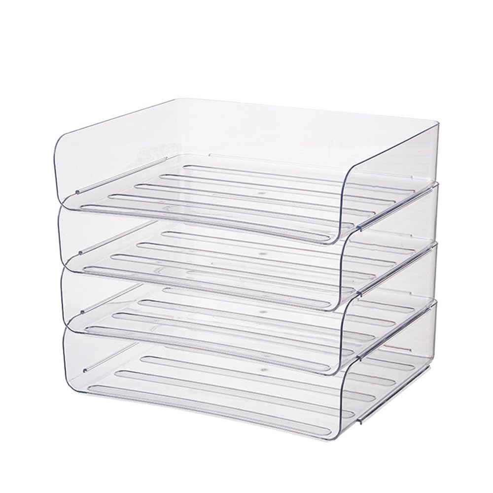 4 Tier Stackable Filing Trays, Letter Tray Organiser Desk Tidy File Document Holder A4 Paper Sorter for Office, School (Horizontal Transparent) — image 1