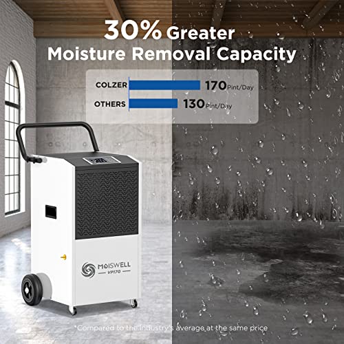 Moiswell 170 Pints Commercial Dehumidifier With Pump And Drain Hose For Basements And Large Spaces Up To 7,500 Sq Ft, 5 Years Warranty #TOP1