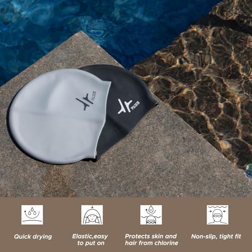 Image of PulseITCap Silicone Swimming Cap for Women & Men, Adult, Vibrant Lightweight, Non-Slip, Easy Wear | Removal, Protects Hair (Black)