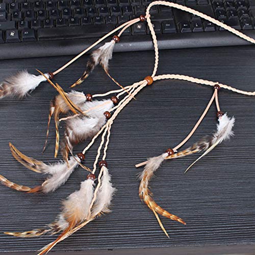 Feather Headband Hippie Indian Boho Hair Bands Tassel Bohemian Halloween Hair Hoop Women Girls Crown Hairband Party Decoration Headdress Cosplay Costume Headwear Headpiece Hair Accessories White