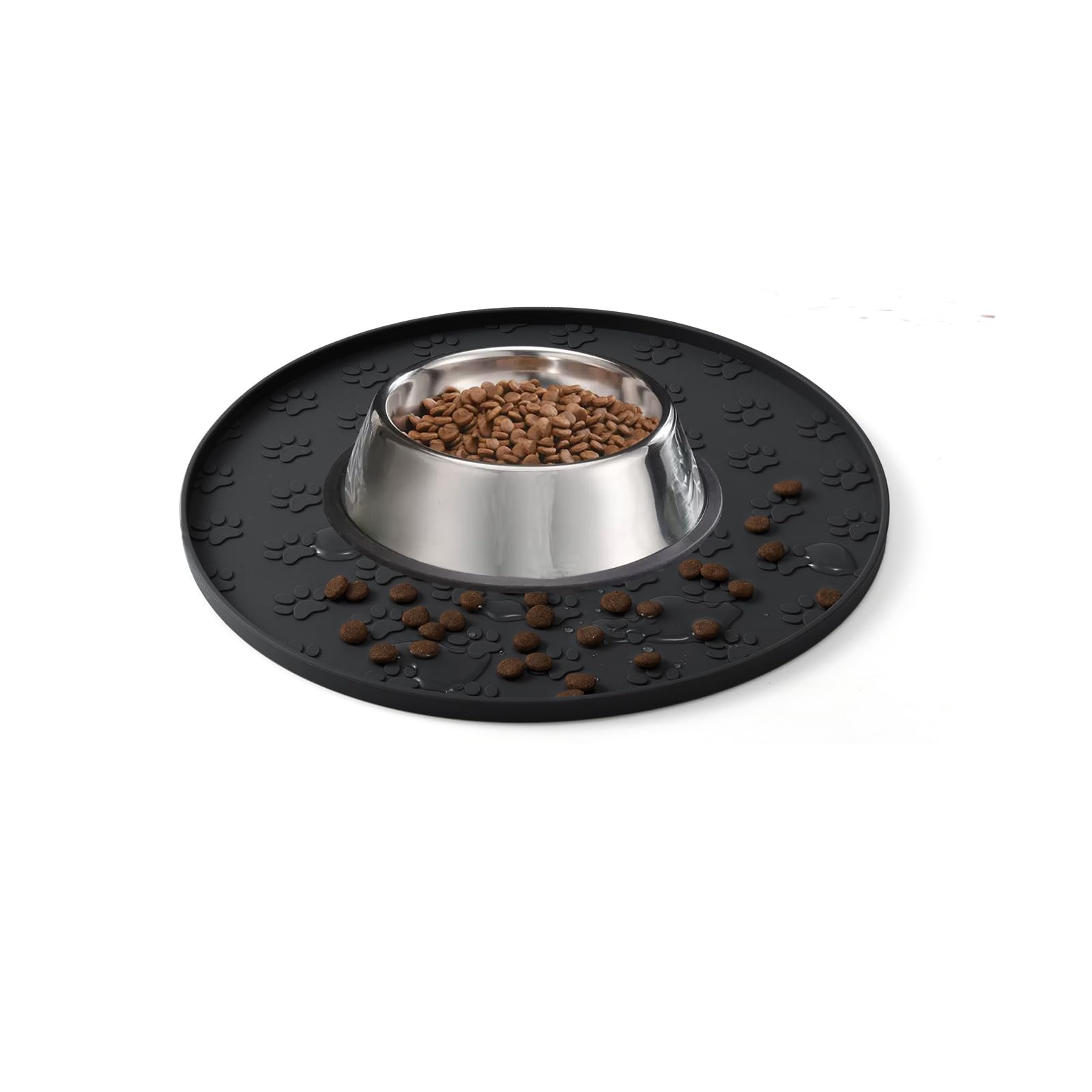 Silicone Pet Feeding Mat, Non-Slip Dog Bowl Mat, Cat Food Mat, Waterproof Tray (1Pack Black, 28x28 CM)