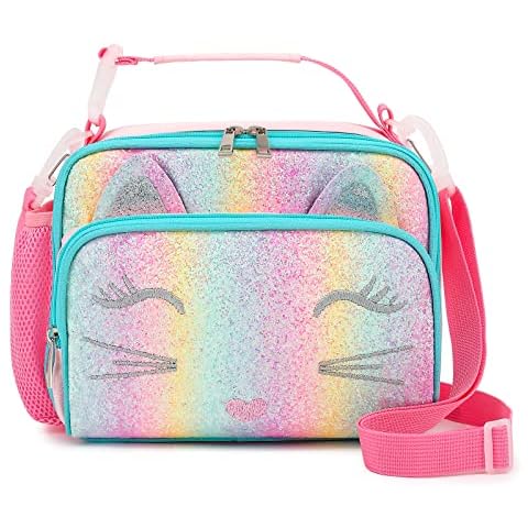 Hairao Cat Lunch Box for Girls With Adjustable Shoulder Straps Rainbow Lunch Bag Waterproof Thermal Insulated Cooler Bag for Girls Kids Toddlers Teens School Gift Cover