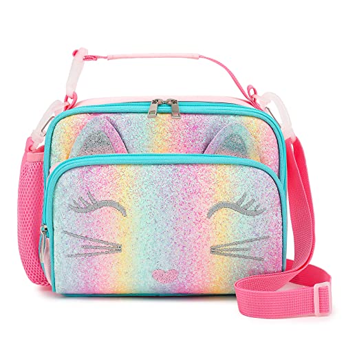 Hairao Cat Lunch Box For Girls With Adjustable Shoulder Straps Rainbow Lunch Bag Waterproof Thermal Insulated Cooler Bag For Girls Kids Toddlers Teens School Gift #TOP12