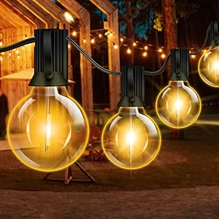 Outdoor Lights Mains Powered, Festoon Lights Outdoor 15M/50FT, Waterproof IP45 Garden Lights Warm White with 25+2 Shatterproof 1W Bulb for Garden Party Decorations Camping and Gazebo (50FT)