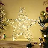 Lewondr Led Stern Tischlampe, 33cm Stern Form Weihnachtslichter Stimmungslicht Batteriebetrieb Nachttischlampe Tischdeko Weihnachtsbeleuchtung Weihnachtsdeko Lichterketten für Zimmer Innen, Warmweiß