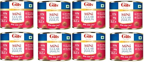 Image of Gits MiNi Gulab Jamun | Open & Eat Tin 225g | 32 Pieces (8 pcs in Each Tin) | Perfect for Quick Sweet Cravings (Pack of 2)