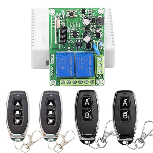 QIACHIP Interruptor control remoto 220V CA relé inalambrico 2 canales 433 MHz RF,receptor mando a distancia con 4 transmisores,pulsador para abridor de puerta de garaje, motor, luz