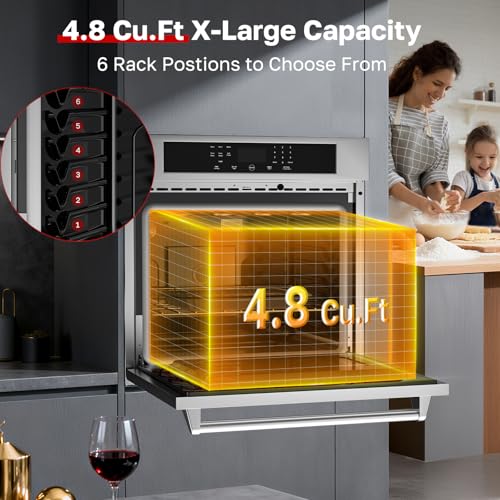 Image of 30 inch Electric Wall Oven with Self-cleaning, CSA Certified, ThermoMate 4.8 Cu.Ft Bilt-in Wall Oven with 8 Functions, 3800W Convection Wall Ovens, Touch Control, Safety Lock, Stainless Steel