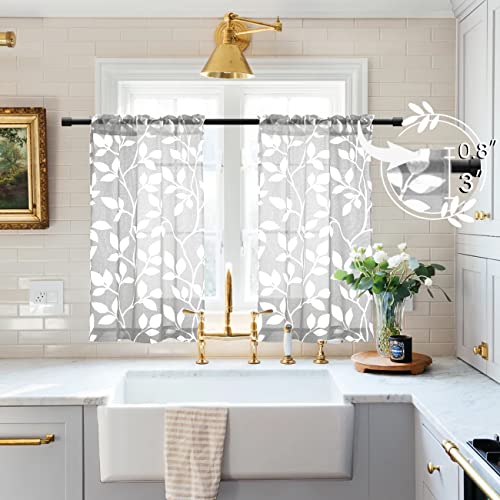 Image of XTMYI Small Door Curtains, Patterned Printed Sidelight Sheer French Door Curtains Set of 2, Light Gray and White, 36 Inch Length