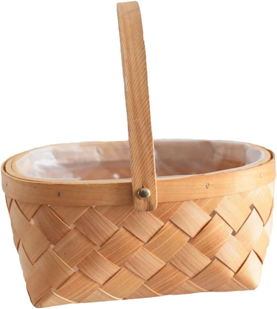 Beavorty Hand-Woven Storage Basket Rattan Handheld Basket for Fruit