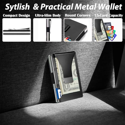 Minimalist Slim Metal Wallet for Men - Compact RFID Blocking Card Holder with Money Clip | Ultra-Thin Front Pocket Design for Daily Business & Casual Use2