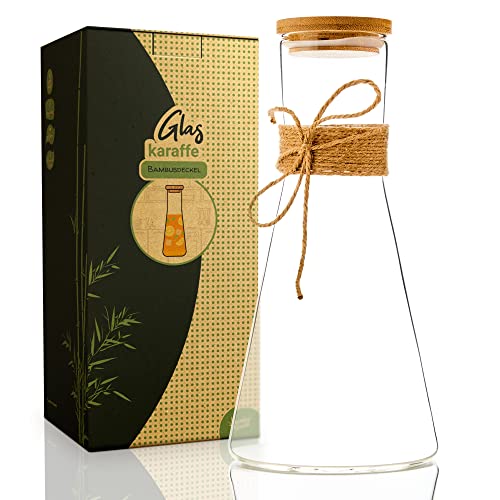 bambuswald© Jarra de vidrio de 1,5L / Jarra de agua de vidrio con tapa de bambú natural Jarra de agua para bebidas Cover