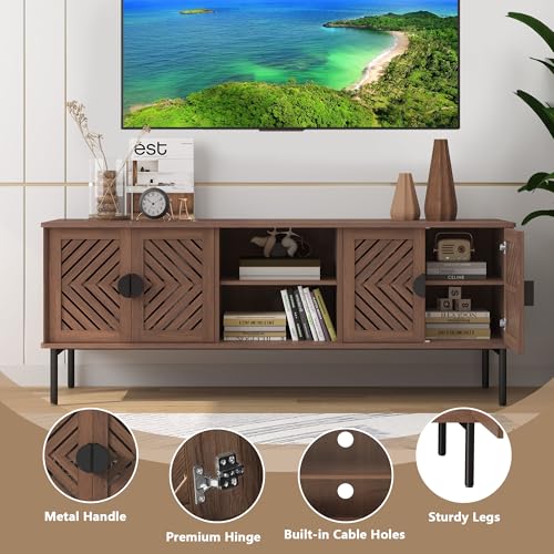 Image of ARTPOWER 63 inch Modern TV Stands,Entertainment Center with Storage,Brown