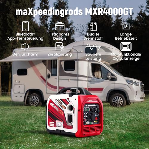 maXpeedingrods Generador Electrico GPL Gasolina 3500W Silencioso con con App Bluetooth® Control Generador Inverter de Gas Arranque Eléctrico con USB y Tomas de 230V Digita para Camping Garaje Viaje - Imagen 3