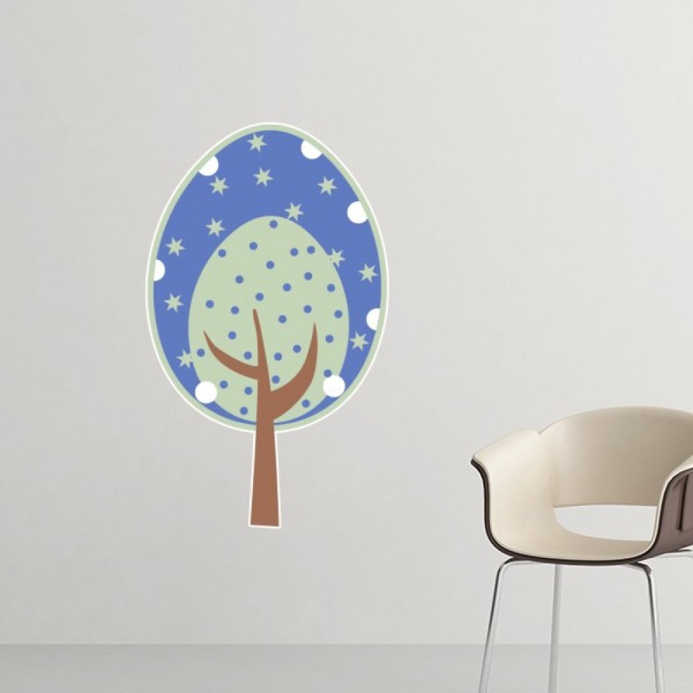 Stickers Mural Pâques Arbre Œuf Idéal Décoration de Chambre Enfant Amovible