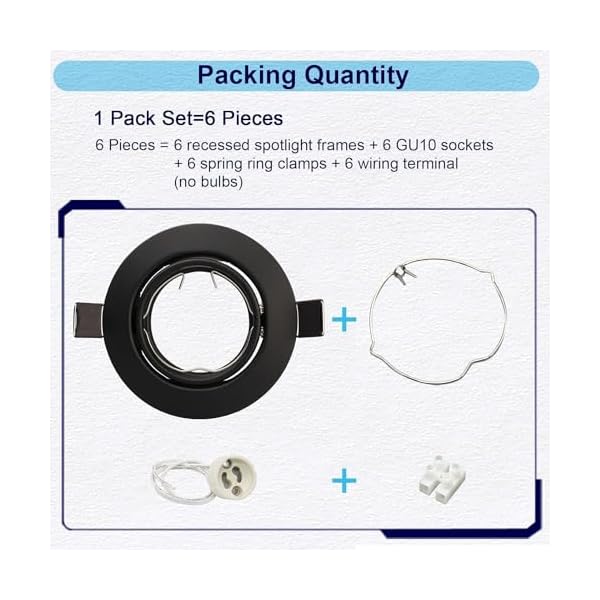 LED Einbaustrahler Rahmen Set Schwenkbar GU10 Einbaurahmen Rund Schwarz Matt LED Spot 230V inkl. GU10 Fassung LED oder Halogen – Bild 6