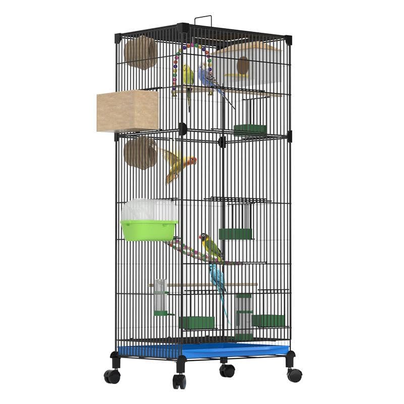 Image of Large Metal Bird Cage with Wheels, 42x31x100 cm, Bird Cage Stand with Feeders, Easy Assemble, Cage for Budgies, Finches, Cockatiels, Colors May Vary (Black or White)