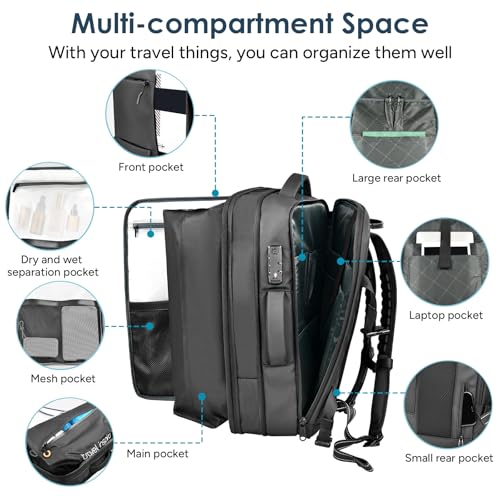 Image of travel inspira Vacuum Compression Backpack 65L, Carry On Backpack with Electric Pump, TSA Lock, Water Resistant, Laptop Compartment for Travel, Camping, Business, Weekend Trips