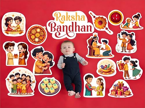 Image of TodFod Raksha Bandhan Photo Booth Props for Kids & Family | 20+ Festival Theme Cards for Photoshoot | Rakhi Celebration Decorations | 250 GSM Cardstock, Colorful Party Props