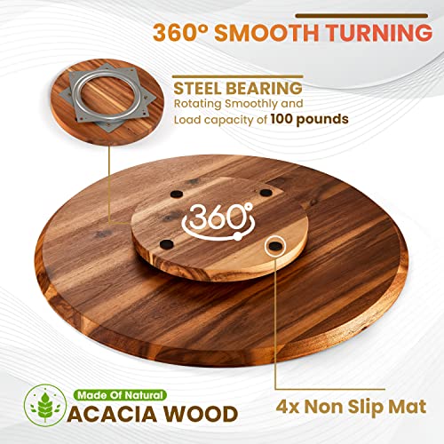Tidita TDT21L 21 Inch Acacia Lazy Susan Turntable For Table - Wooden Charcuterie Boards Cheese Board thumb #1
