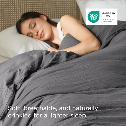 Image of Bedsure Prewashed Dark Grey Duvet Cover King Only, Cotton-Like Feel | 1 Duvet Cover Only, No Pillow Shams, Ultra Soft, Relaxed Texture, Zipper Closure, 8 Corner Ties, Year-Round, Easy Care