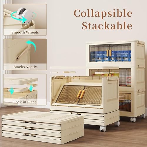 Image of REXERA ๐ ๐๐๐๐ Plastic Wardrobe for Storage Cabinet with Wheels | Multipurpose Clothes organizer Almirah Wardrobe for Clothes, Kitchen Cupboard | Plastic Organizer with Transparent Doors - WHITE