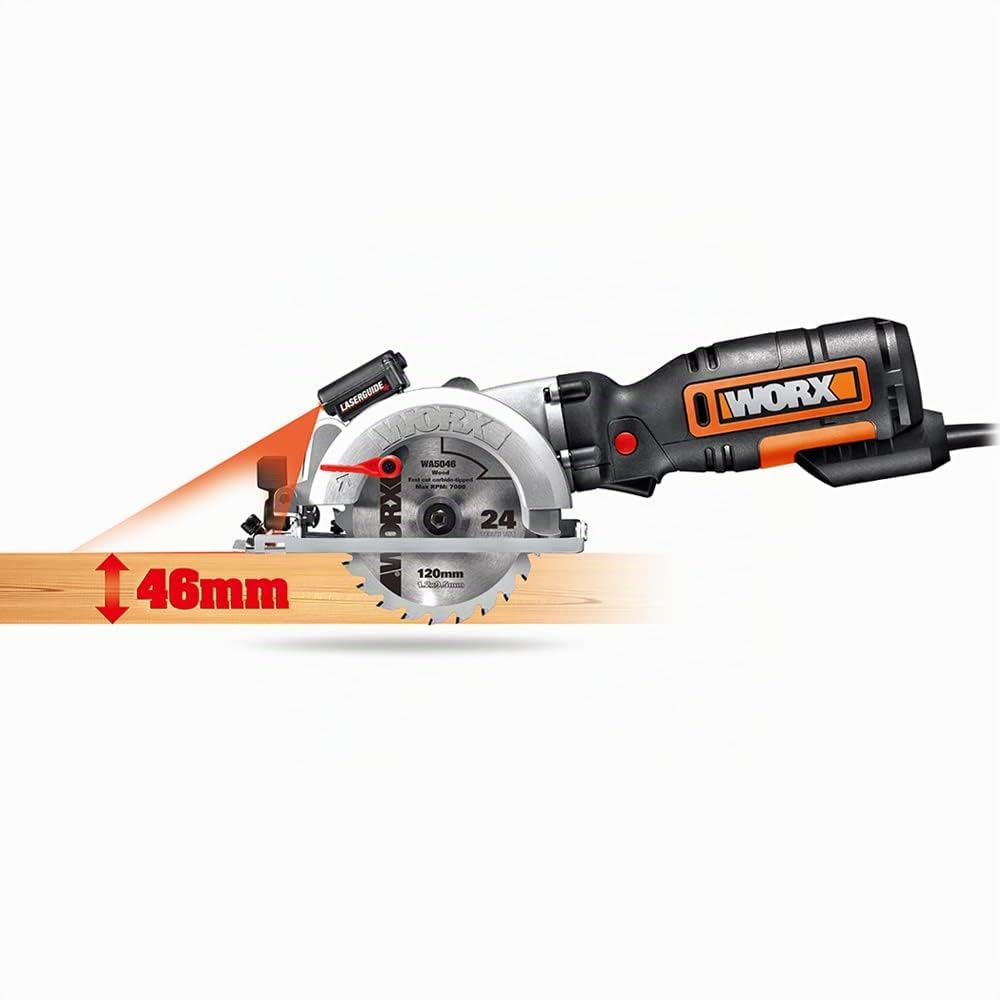 Sierra Circular WORXSaw XL | WX427 | Disco de 120mm | 46mm de profundidad de corte | Incluye 3 discos WORX en equipo básico | Potente motor de 710W | Incluye maletín