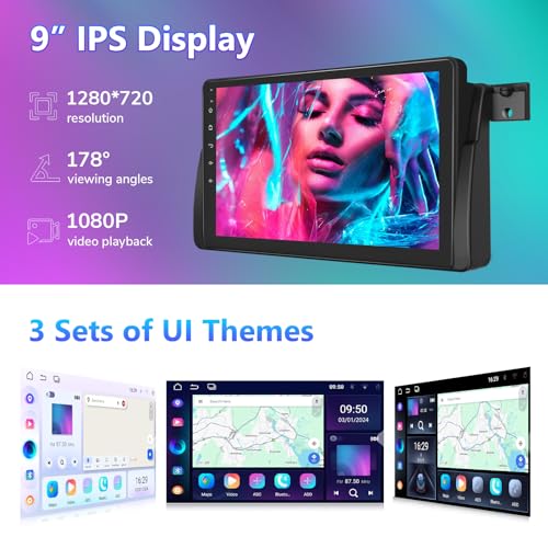 Eonon 9 Zoll Touchscreen 2+32GB Android 13 Autoradio GPS-Navi für BMW 3er E46 1998-2006 Kabelloses Carplay Android Auto Screen Mirroring Bluetooth USB EQ AUX-Eingang RCA-Ausgang OTA-Update E46A13