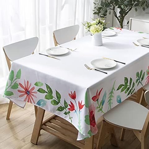 Joyfol Day Watercolor Wild Flowers Tablecloth,Summer/Dining/Party/Picnic Table Cloth,Floral with Green Leaves,Indoor Outdoor Spillproof Washable Table Cover (Rectangle,60 X 84 INCH) Cover